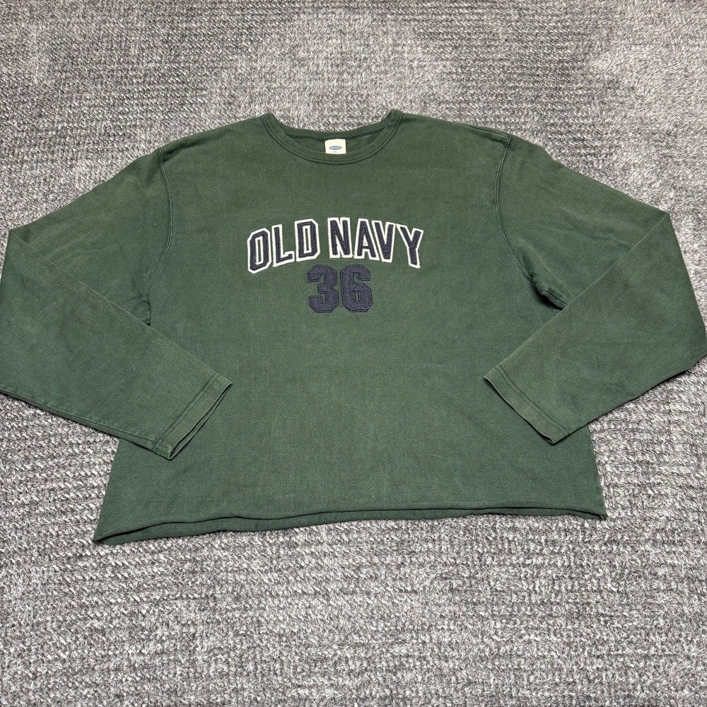 Y2K Old Navy Mens‎ XL Long Sleeve Crewneck Shirt Dark Green Cotton Graphic 36